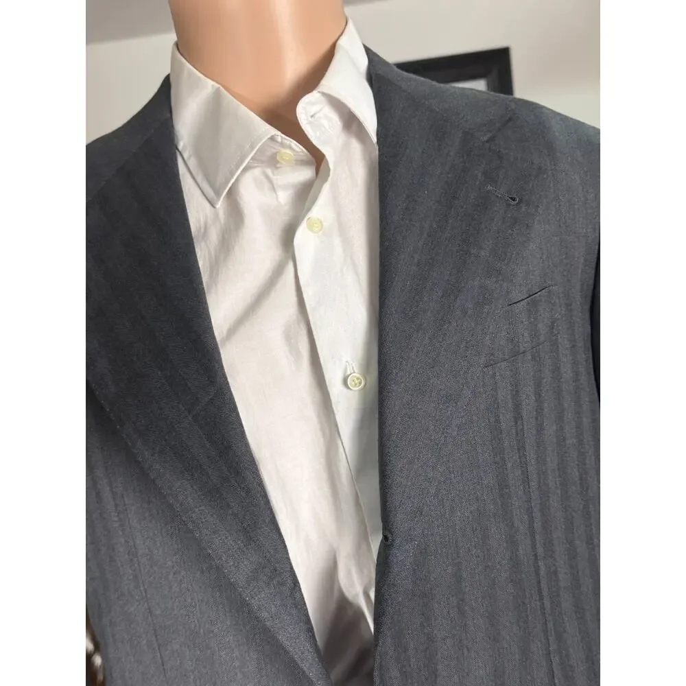 Brunello Cucinelli Charcoal Gray Herringbone 2 piece Suit 50EU 40R 34x28